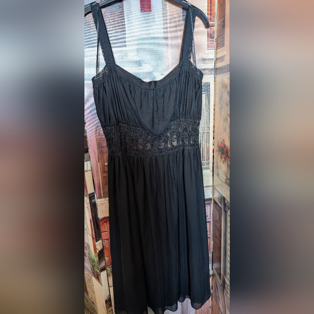 Papell Boutique Black Midi Dress with Lace NWOT